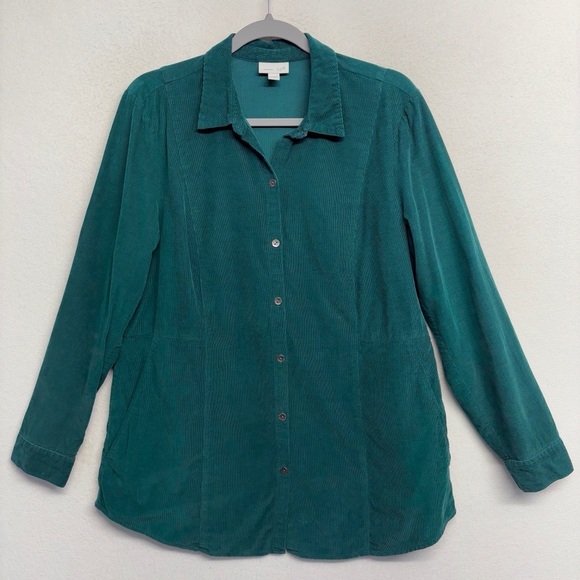 J Jill Corduroy Button Down Shirt Jacket M Blue Teal Turquoise Tunic - Picture 1 of 7
